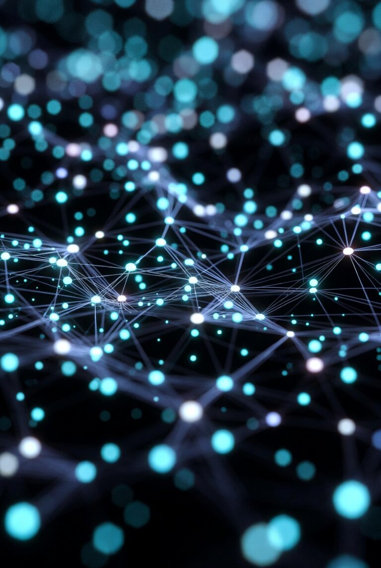 Abstract digital network illustrating how algorithms connect, filter, and amplify content through data signals.