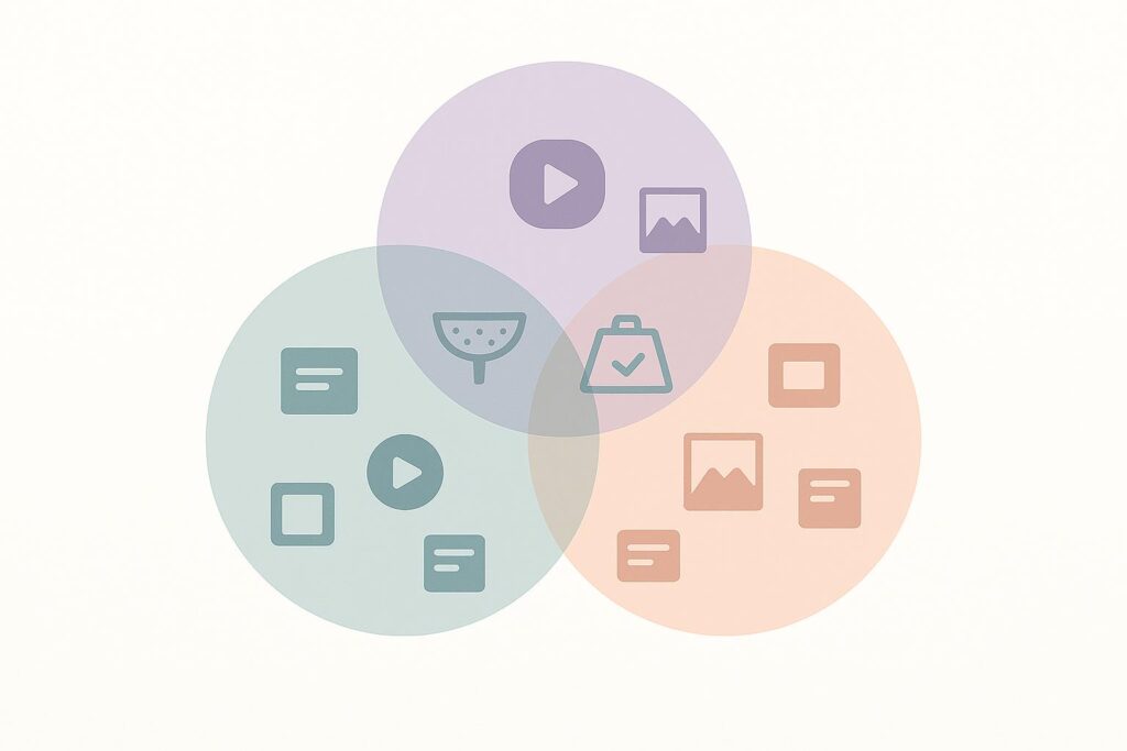 Conceptual illustration of overlapping but different information spaces seen by different users