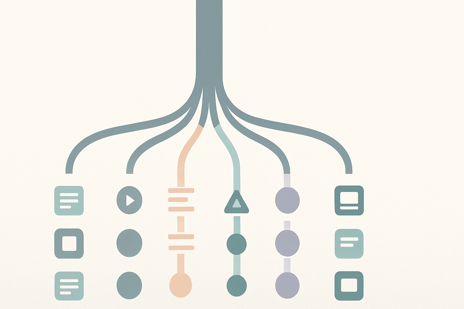 Illustration showing one shared content stream splitting into multiple personalized feeds